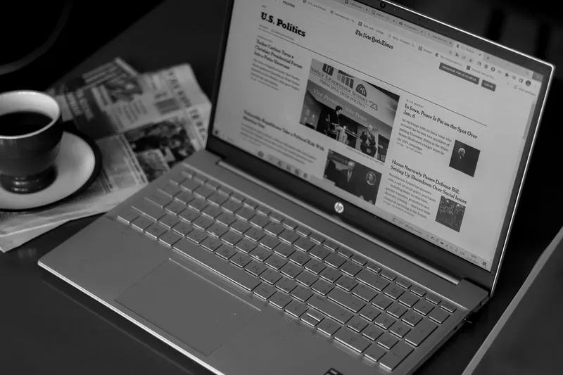 A news publication website shown on a screen
