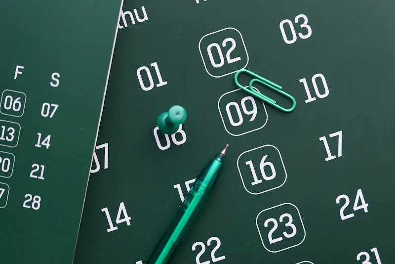 Project planning calendar and timeline on a desk