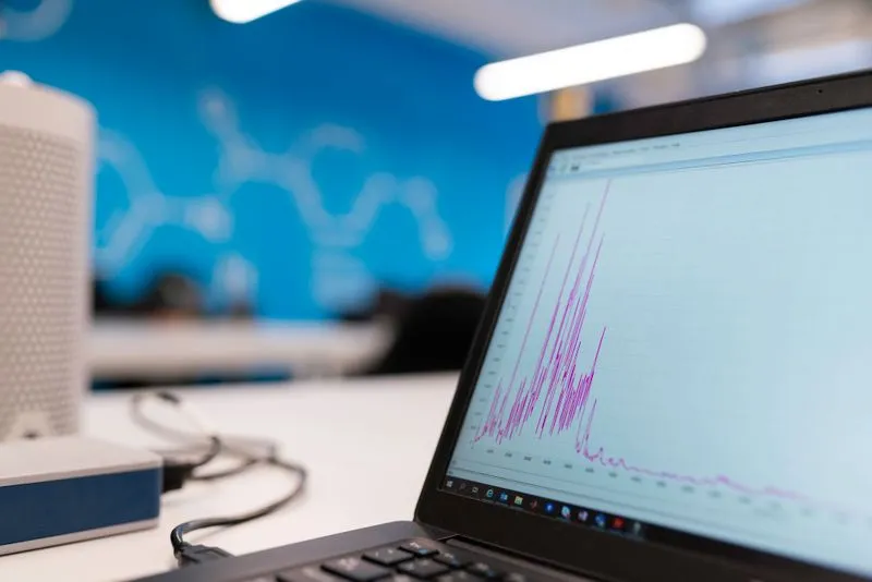 Business growth analytics chart on a laptop screen