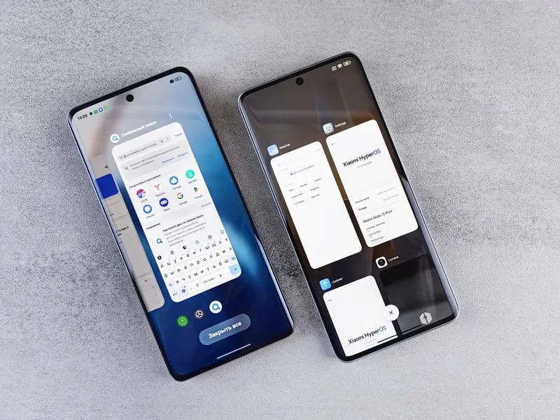 Two phones side by side comparing apps
